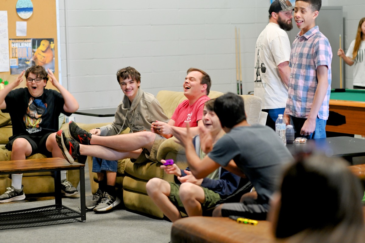 Eastgate youth students hanging out and laughing